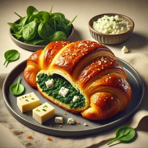Frissen sült házi spenótos-fetás croissant, tökéletes reggelire