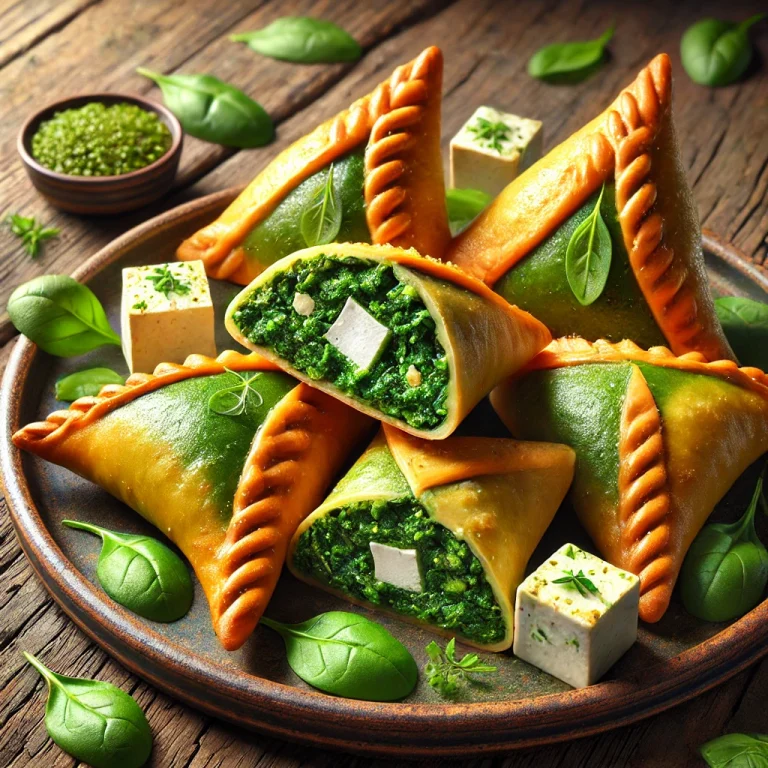 Spenótos-paneeres samosa tálalva