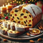 Frissen sült német stollen karácsonyi kalács