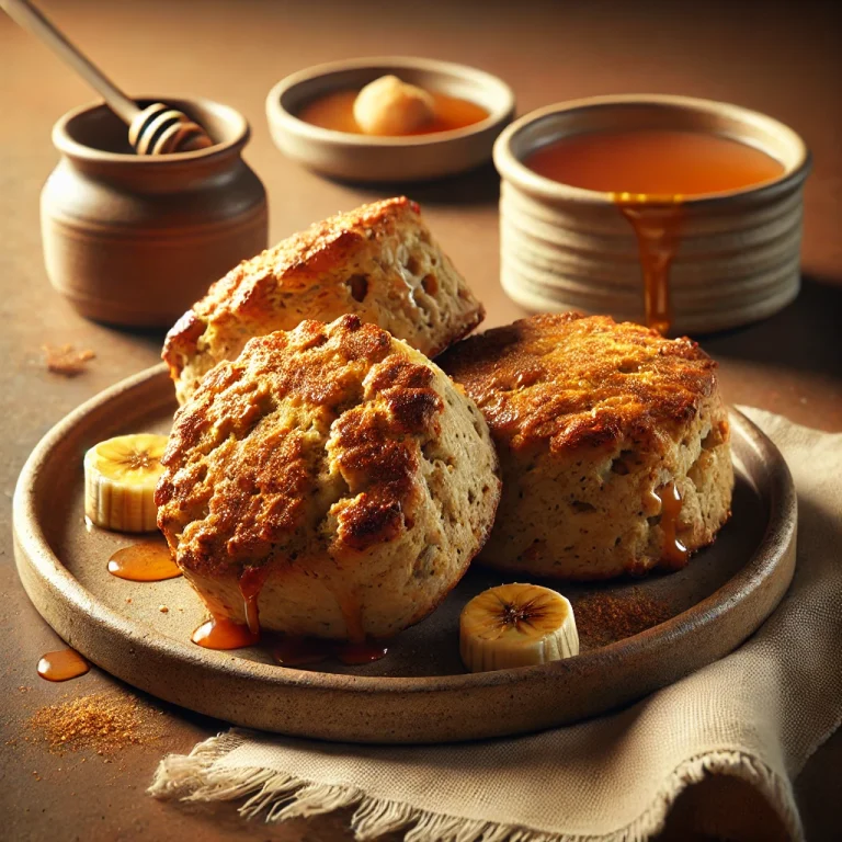 Sült banános-fahéjas scone tálalva