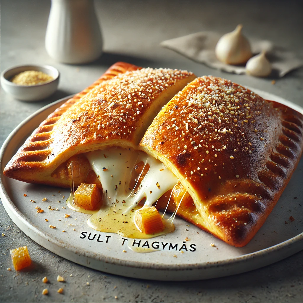 Gazdag és ízletes calzone sült hagymával és sajttal