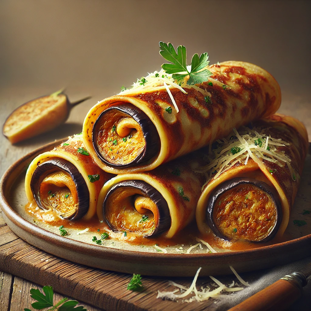 Krémes és ízletes sós palacsinta sült padlizsánnal és parmezánnal