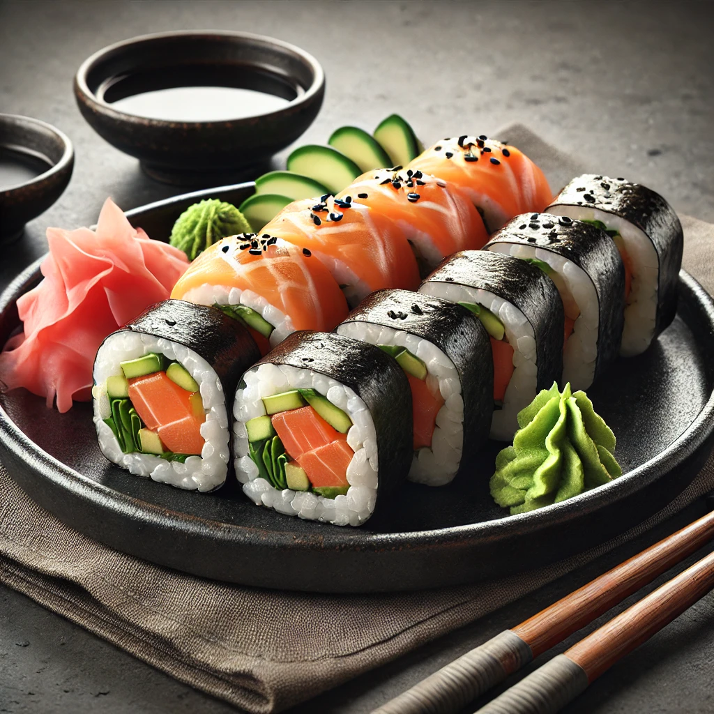 Autentikus japán sushi lazaccal és avokádóval