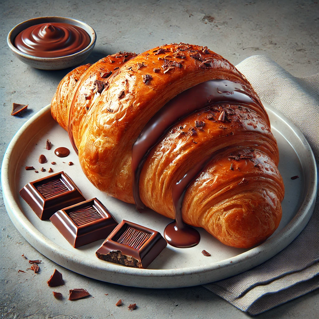 Csokoládéval töltött, aranybarna és vajas croissant