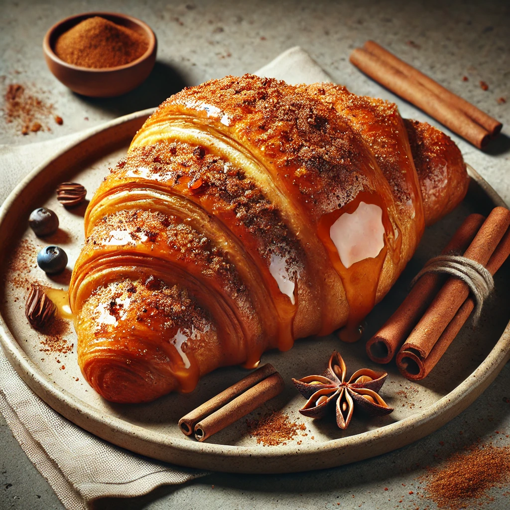 Fahéjas barnacukorral ízesített, aranybarna croissant