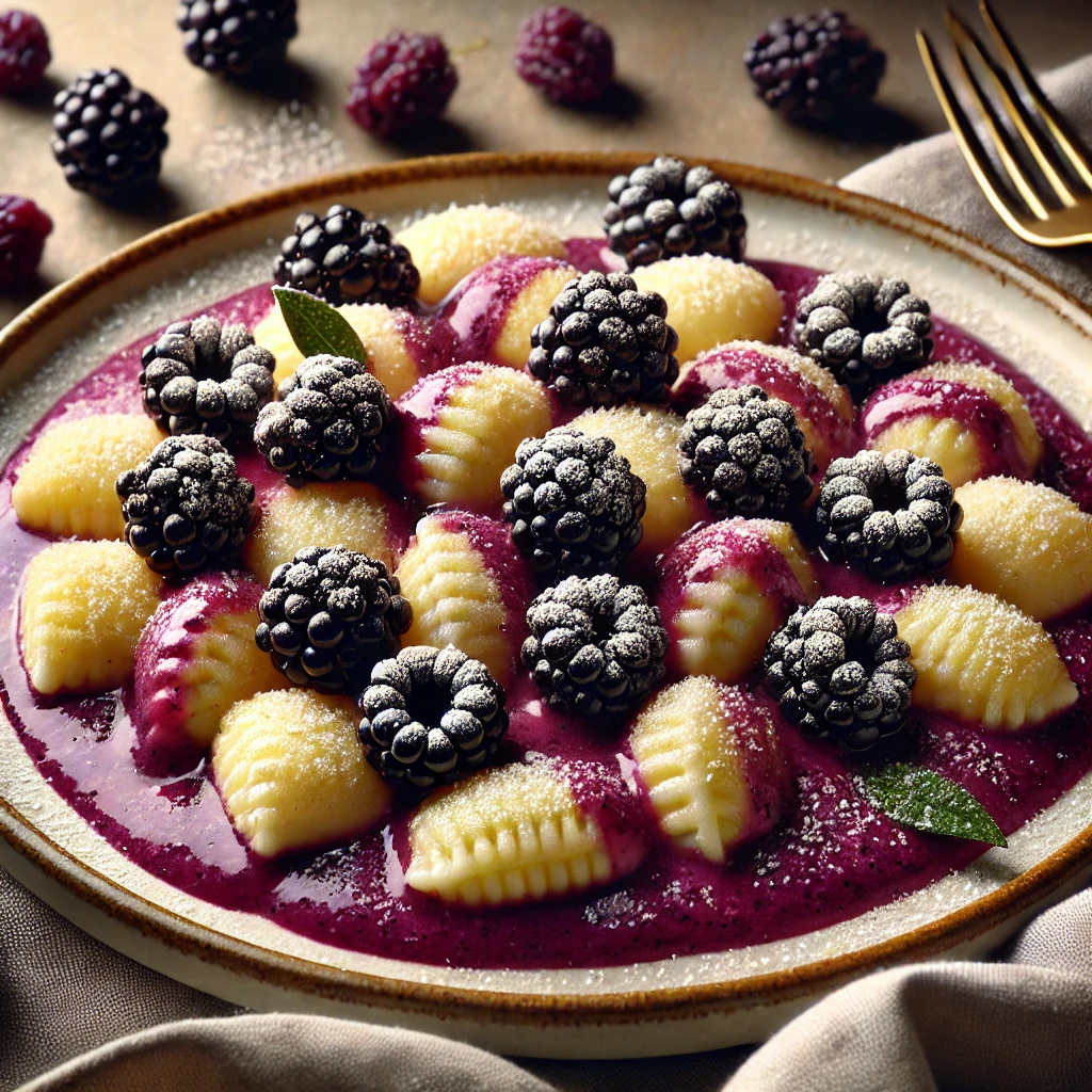 Édes gnocchi recept krémes szederes mártással és porcukorral