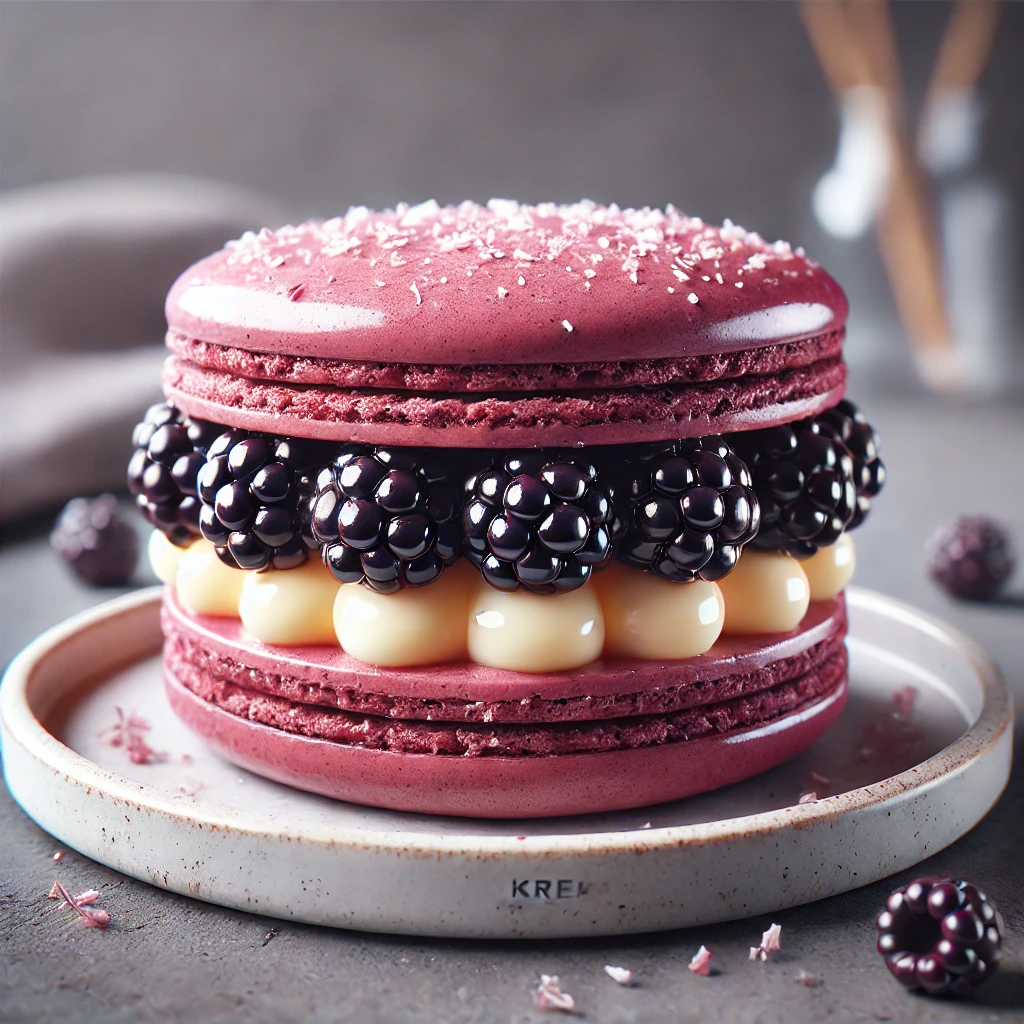 Finom, szederkrémes macaron fehér csokoládé ganache-sal