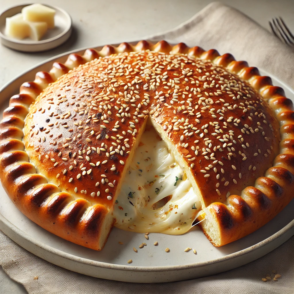 Ropogós calzone szezámmaggal és sajtos töltelékkel