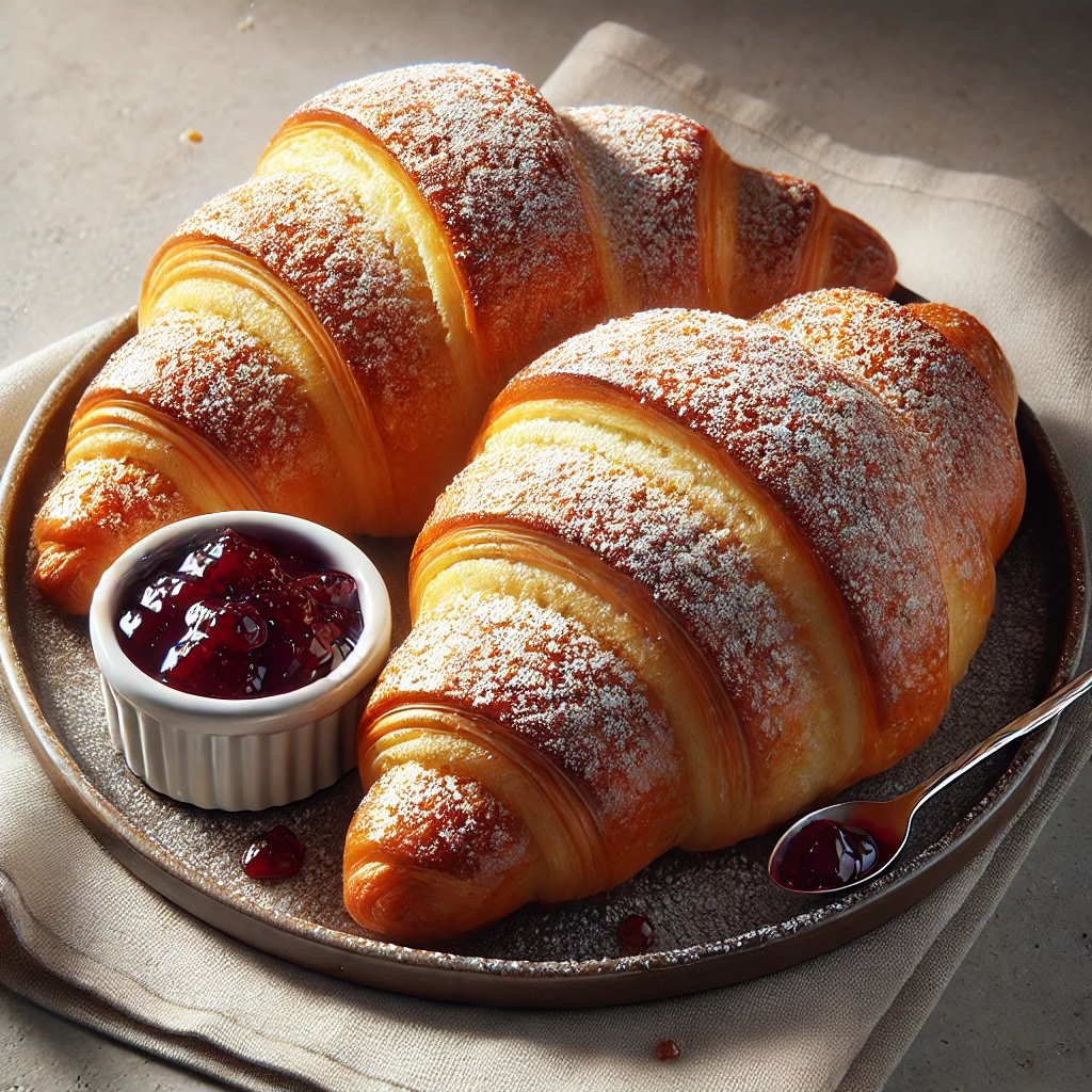 Frissen sült házi szilvalekváros croissant, tökéletes reggelire