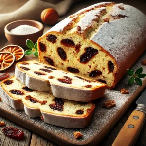 Házi készítésű szilvás-marcipános stollen aszalt szilvával, mandulás töltelékkel