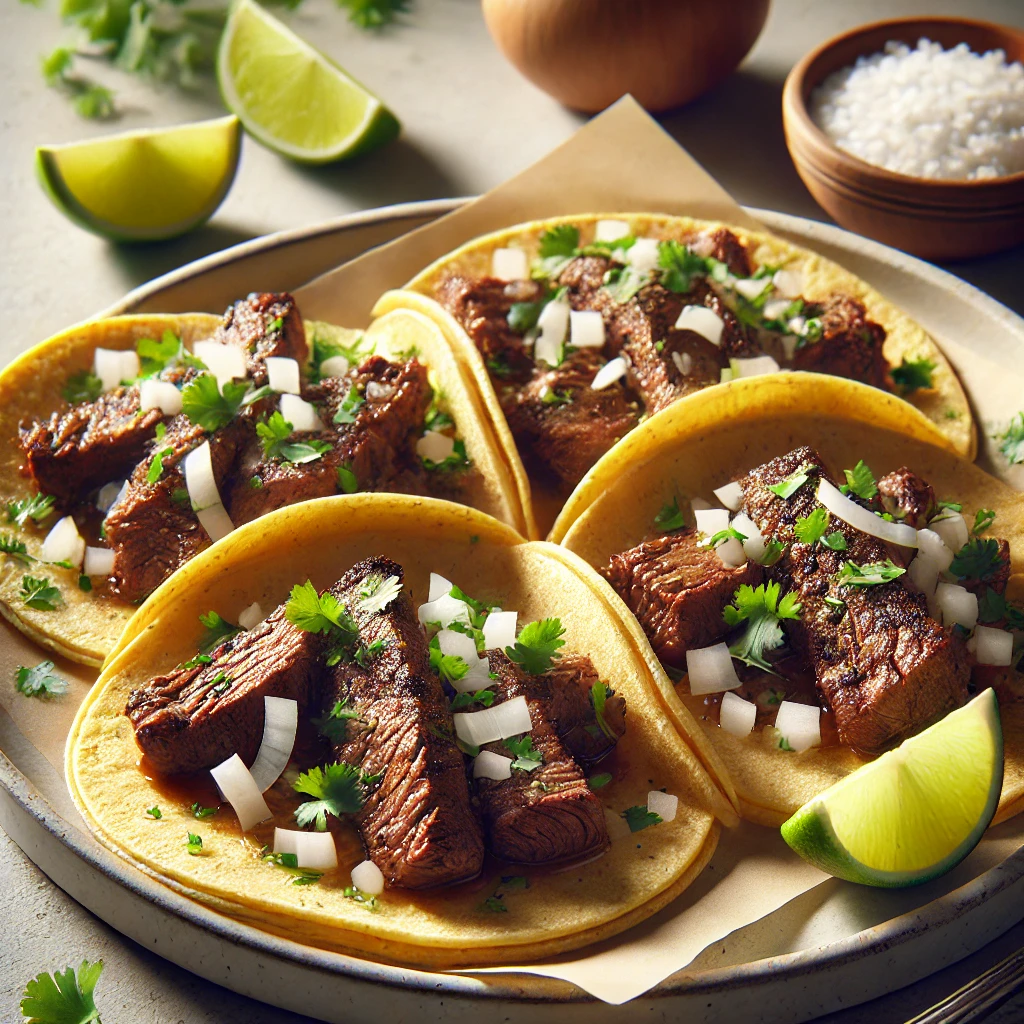 Pácolt és grillezett marhahússal töltött autentikus mexikói taco