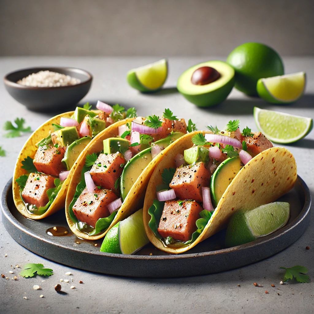 Friss tonhallal, avokádóval és korianderrel töltött autentikus mexikói taco