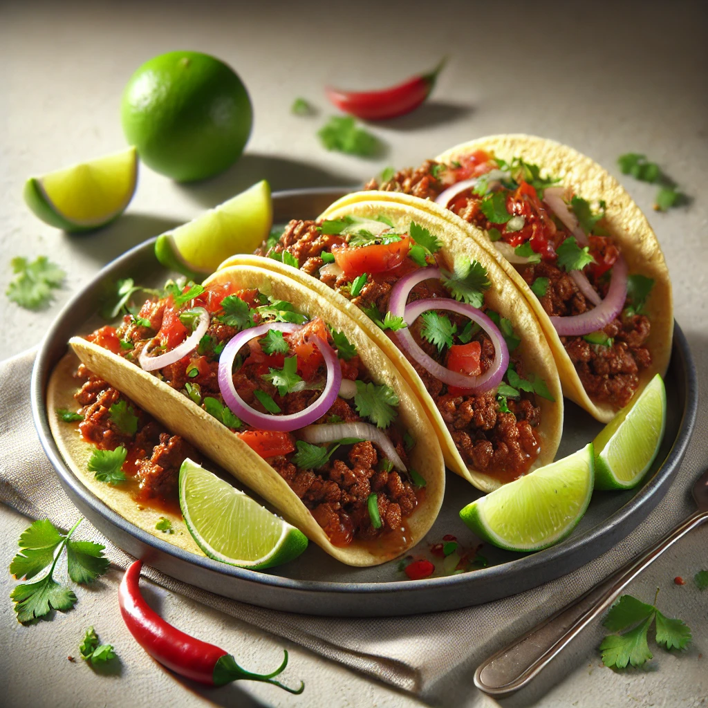 Fűszeres darált marhahússal töltött autentikus mexikói taco