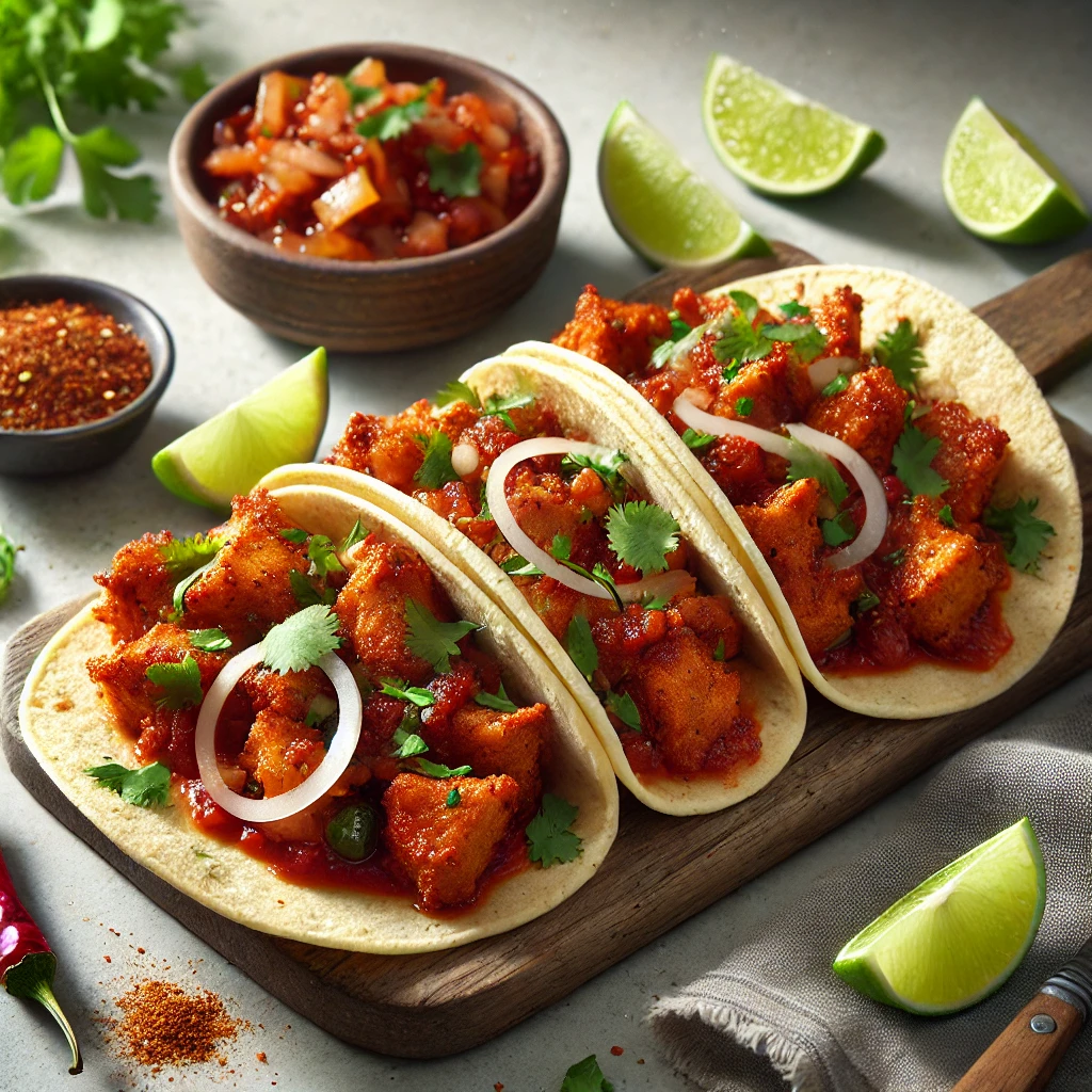 Ropogós sertés bőrből készült fűszeres mexikói taco