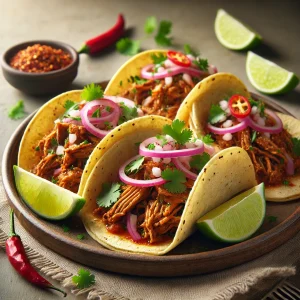 Lassan sült fűszeres sertéshússal töltött autentikus mexikói taco