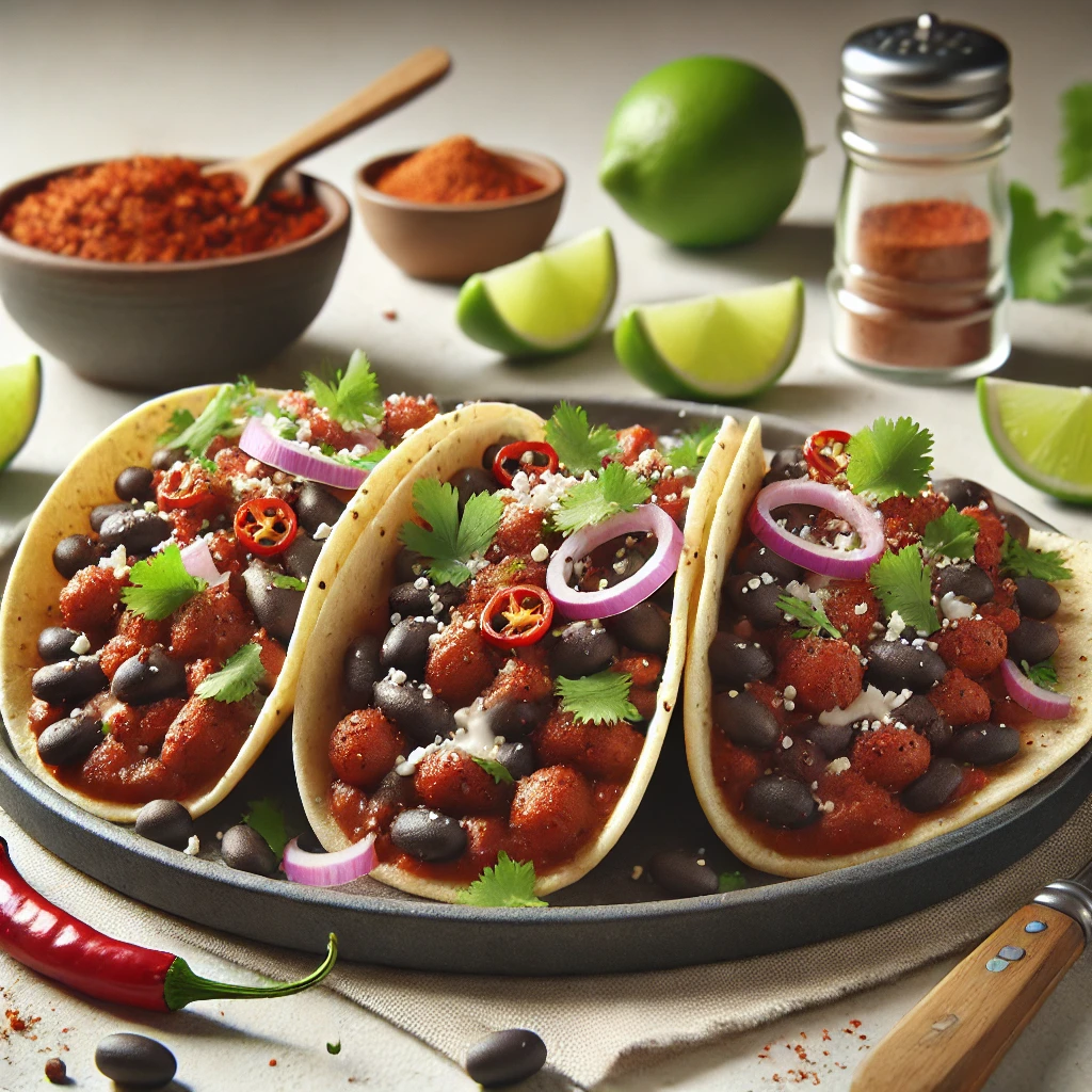 Fűszeres fekete babból készült vegetáriánus mexikói taco