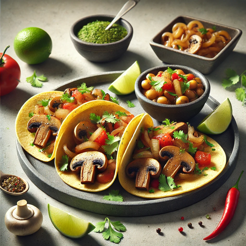 Friss gombából készült vegetáriánus mexikói taco