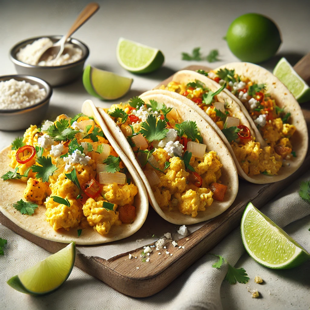 Fűszeres tojásos mexikói taco, friss korianderrel és sajttal