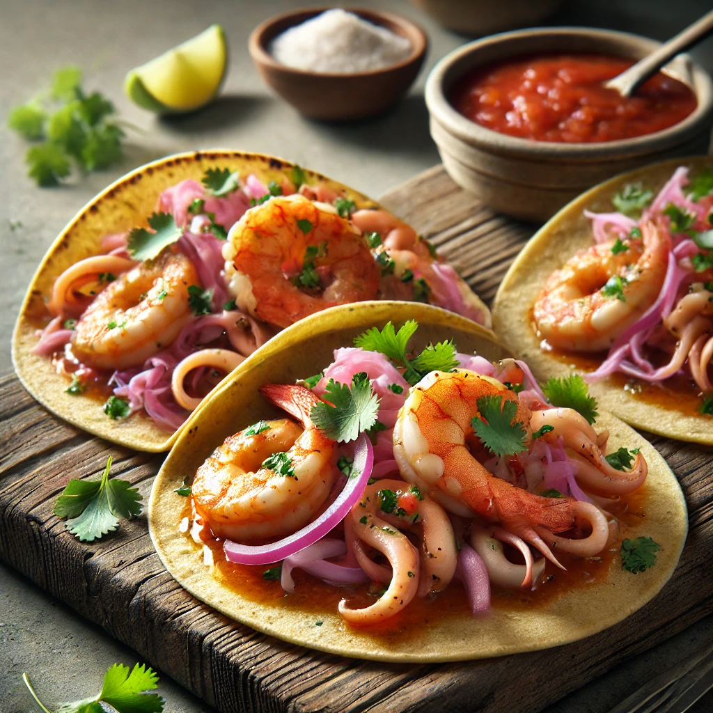 Mexikói tengeri tacos édes-savanyú guava szósszal