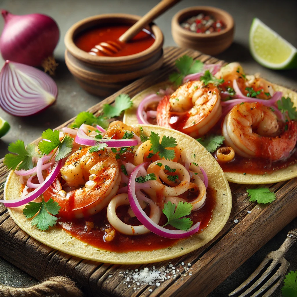 Mexikói tengeri tacos édes-savanyú tamarind szósszal