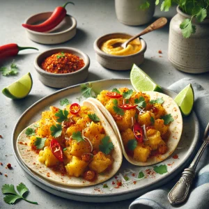 Fűszeres burgonyából készült vegetáriánus mexikói taco