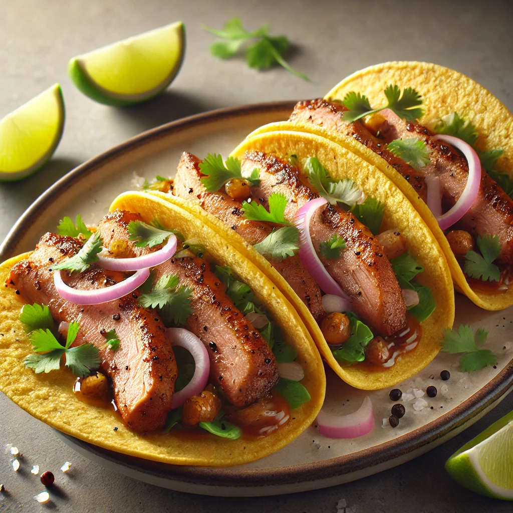 Pácolt és sült kacsamellel töltött autentikus mexikói taco