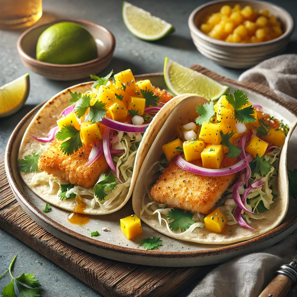 Mexikói halas tacos friss mangó szósszal