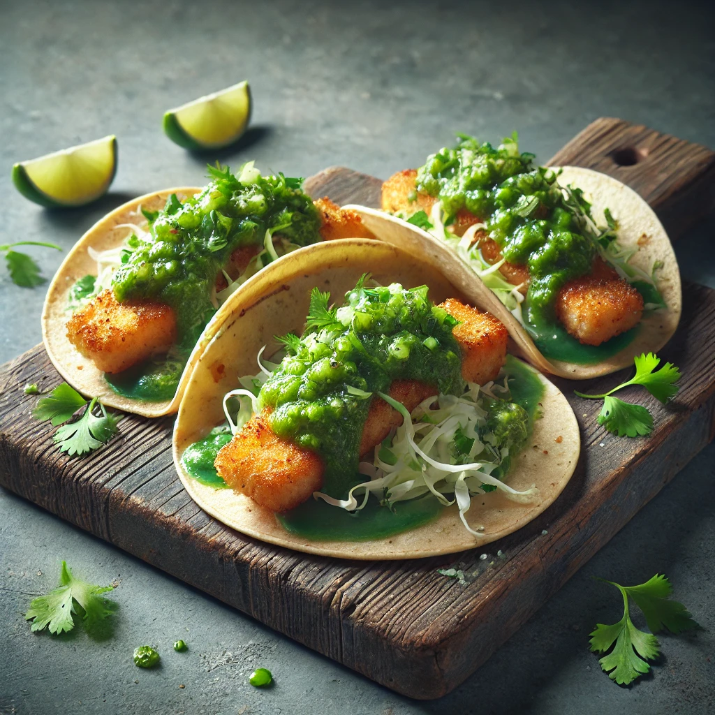 Mexikói halas tacos pikáns salsa verde szósszal