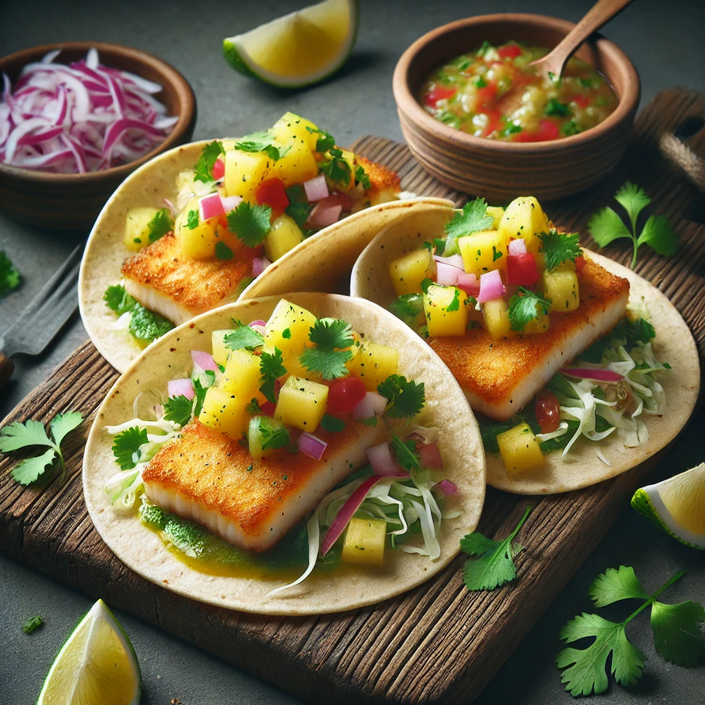 Mexikói halas tacos friss ananász szósszal