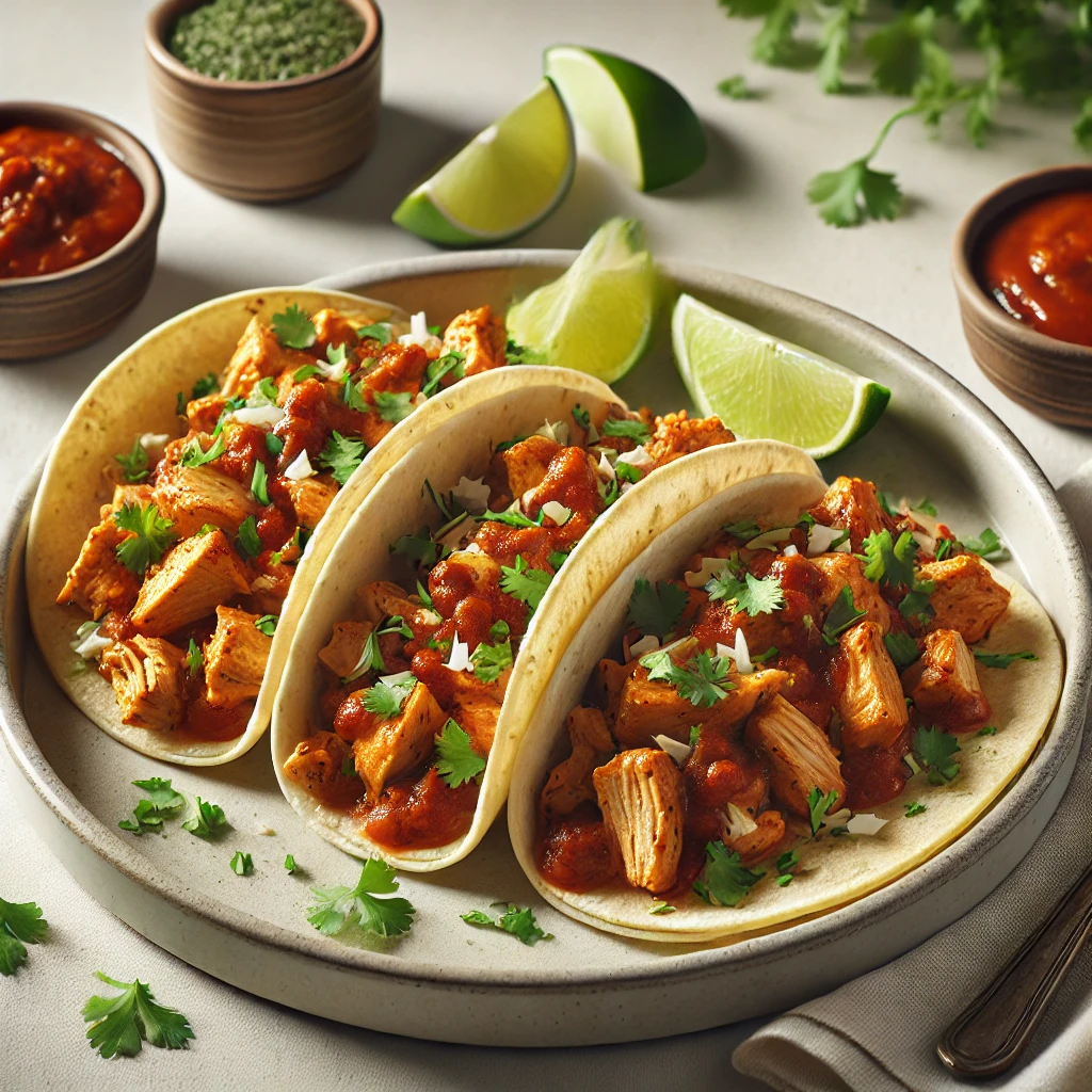 Fűszeres chipotle szósszal és tépett csirkével töltött autentikus mexikói taco