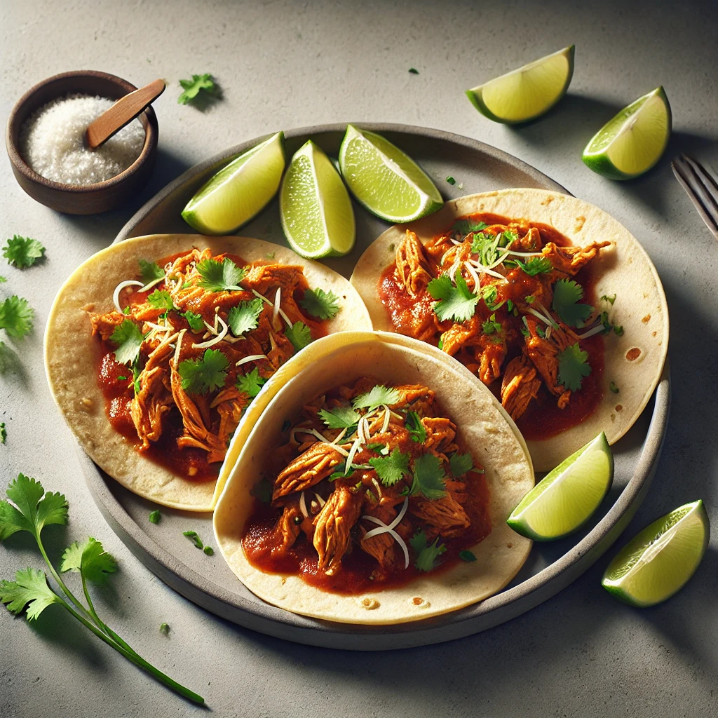 Füstös chipotle szósszal és tépett csirkével töltött autentikus mexikói taco
