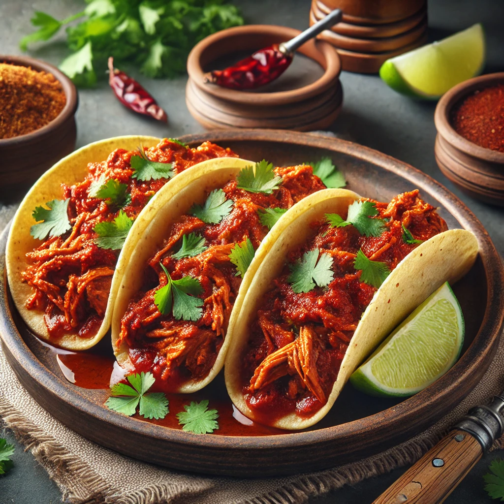 Autentikus tacos guajillo szósszal és korianderrel