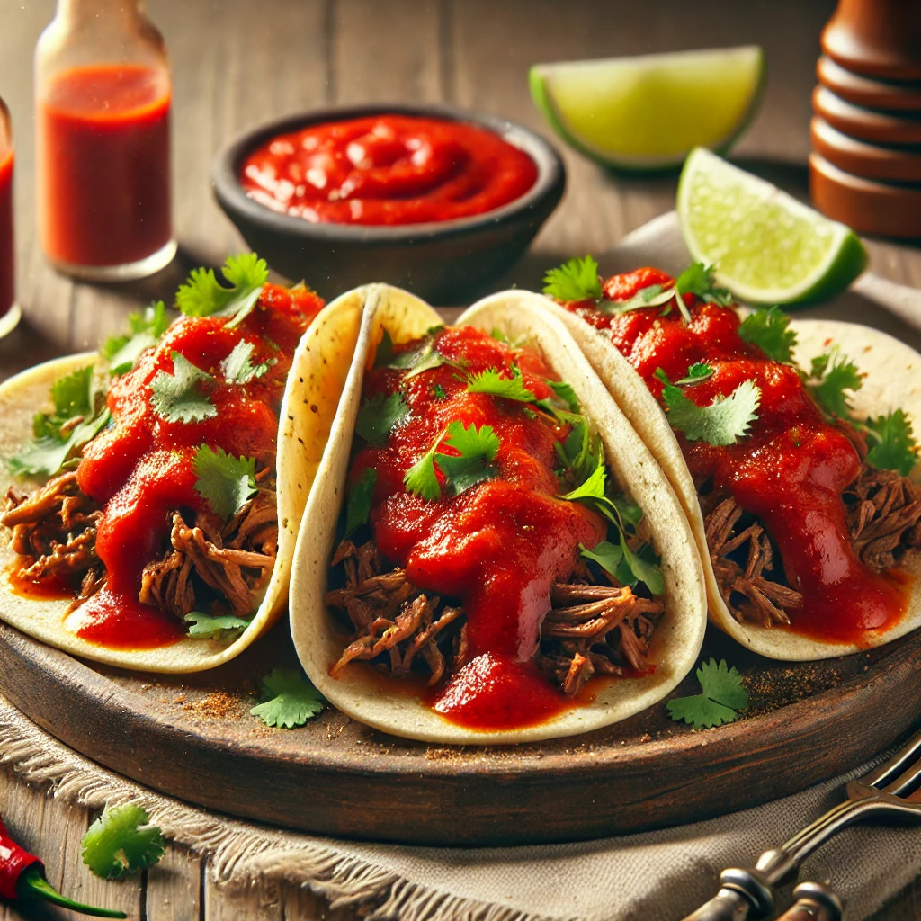 Autentikus tacos omlós marhahússal és tüzes habanero szósszal