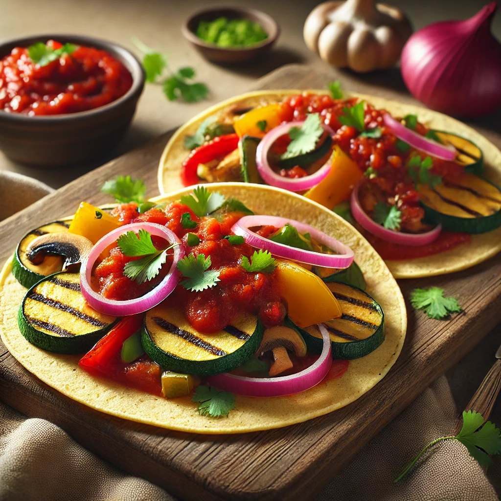 Mexikói zöldséges tacos fűszeres salsa roja szósszal