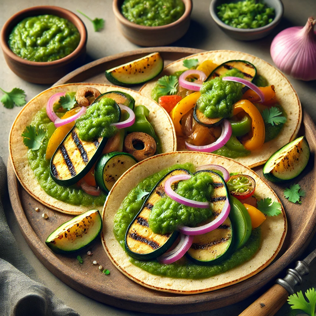 Mexikói zöldséges tacos pikáns salsa verde szósszal