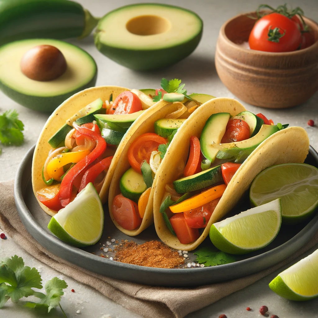 Friss zöldségekkel, avokádóval és korianderrel töltött autentikus mexikói taco