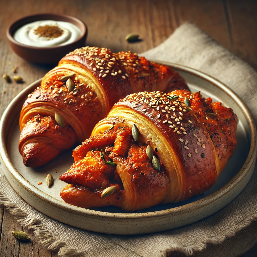 Ízletes és ropogós croissant tandoori csirkés töltelékkel