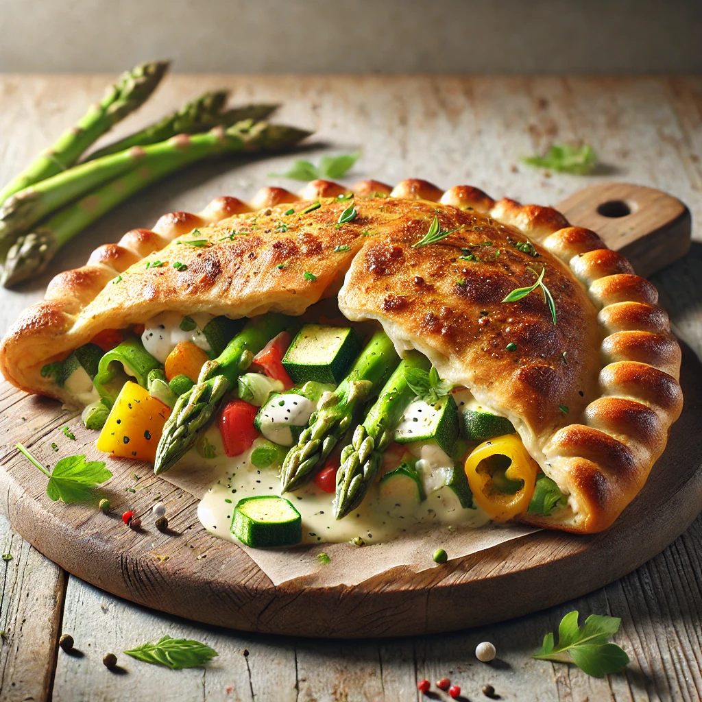 Friss zöldségekkel és krémes ricottával töltött ropogós calzone