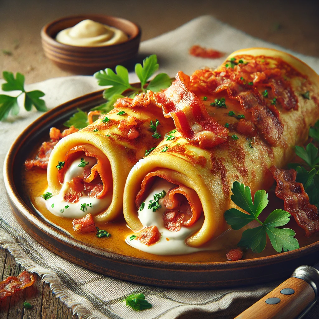 Kiadós és ízletes sós palacsinta tejföllel és ropogós baconnel