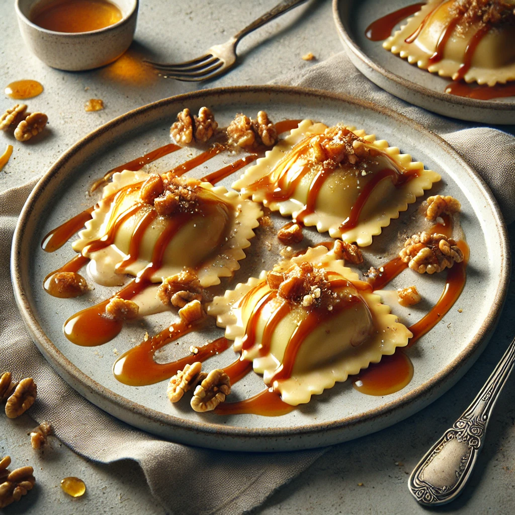 Krémes, tejkaramellás ravioli mascarponéval és tejszínes öntettel