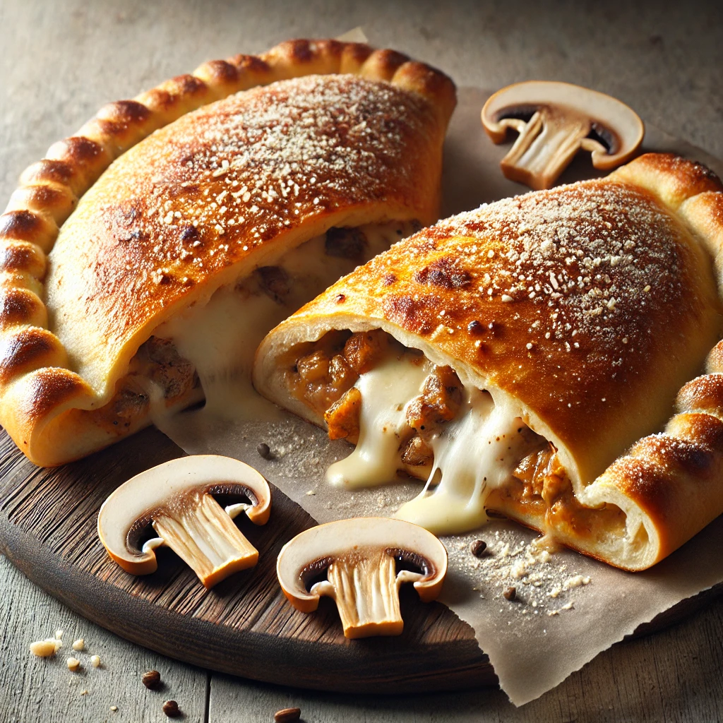 Ropogós calzone tejszínes gombás töltelékkel és sajtokkal