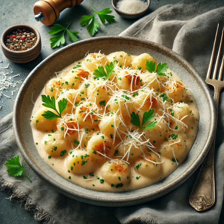 Tejszínes gnocchi tálalva