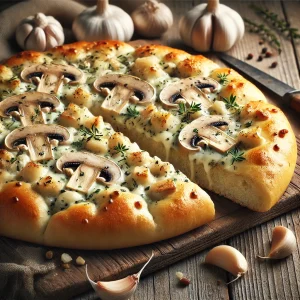 Friss focaccia tejszínes gombával és fokhagymával