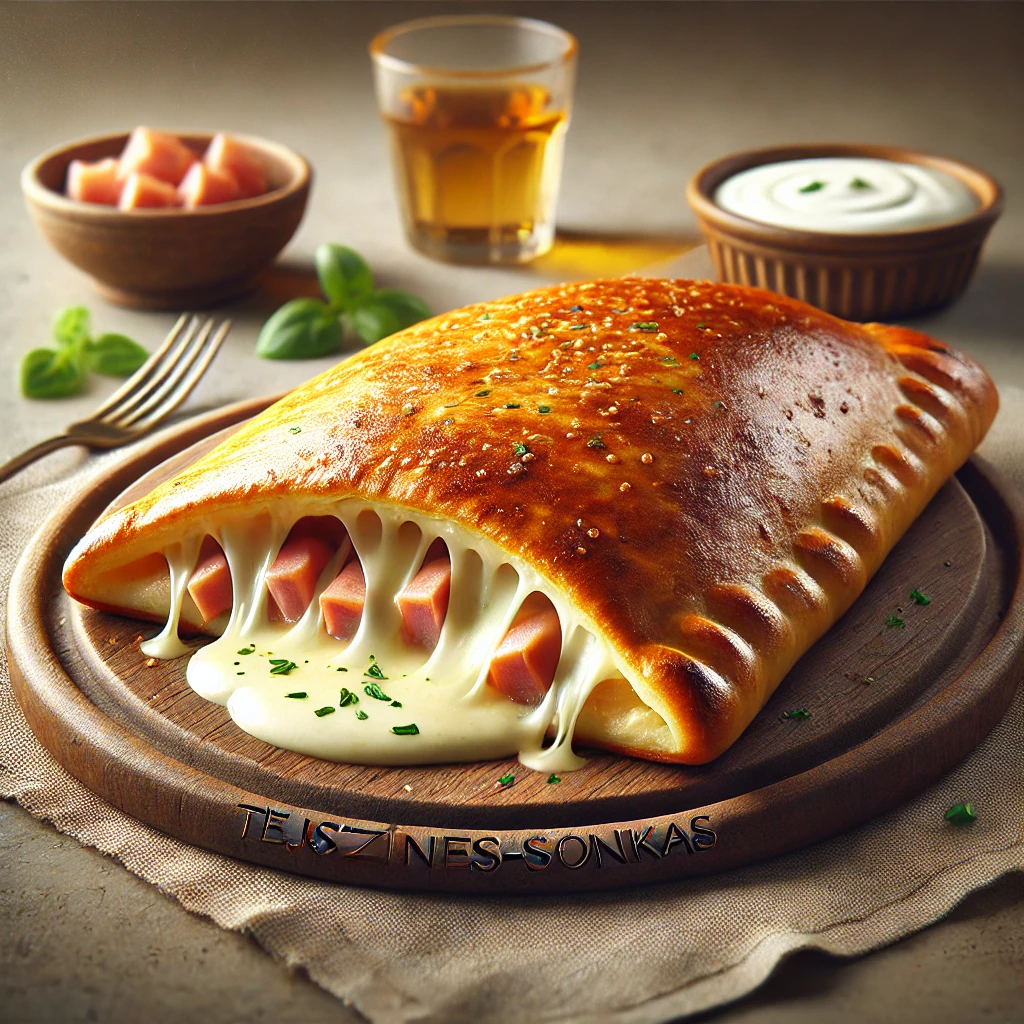Krémes, sonkás töltelékkel készült ropogós calzone