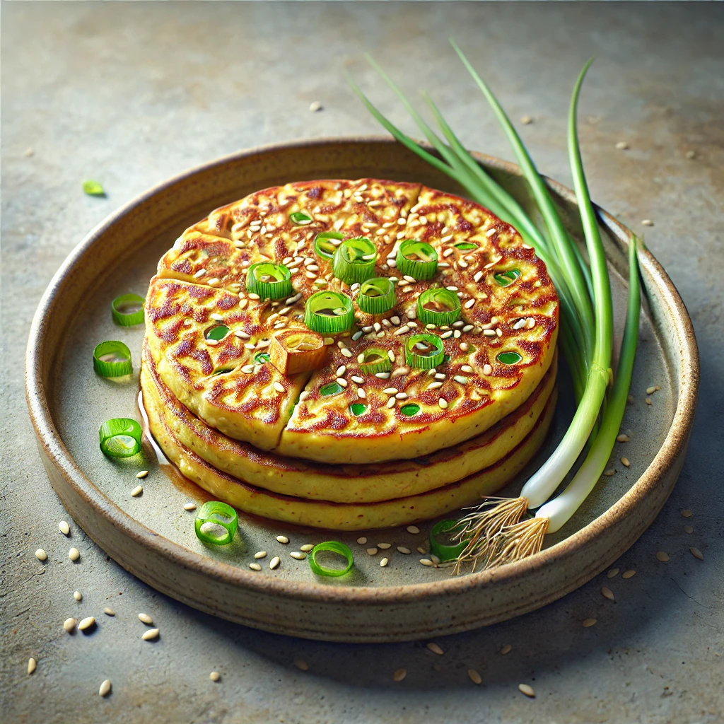 Vegán és fehérjedús tempeh palacsinta friss zöldhagymával