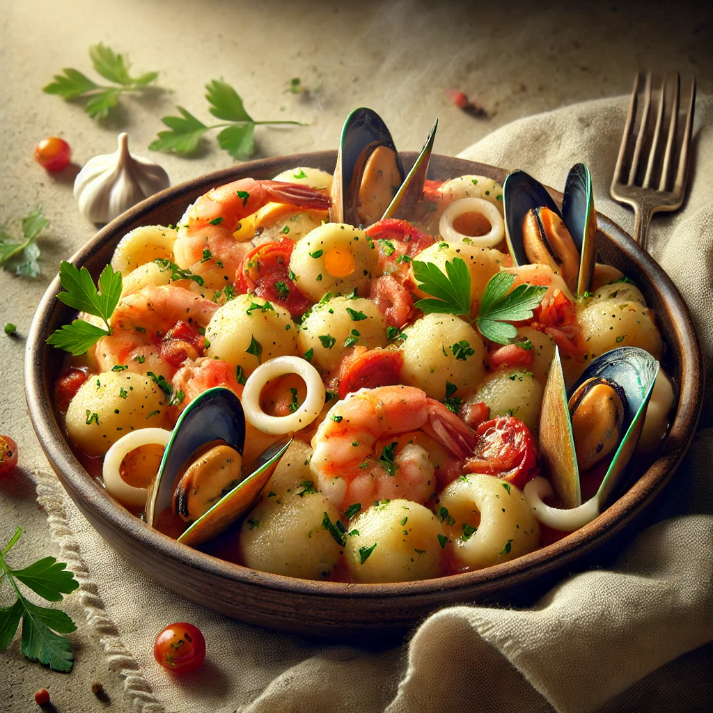 Krémes és ízletes házi gnocchi tenger gyümölcseivel