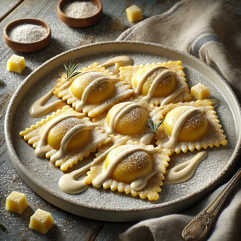 Krémes, tojáslikőrös ravioli mascarponéval és fehér csokoládéval