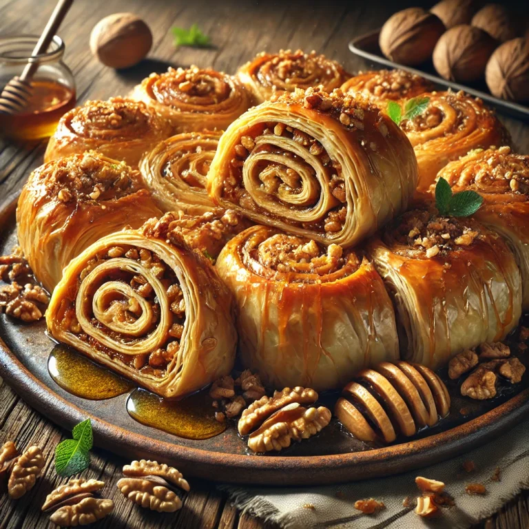 Tokaji boros diós burek tálalva