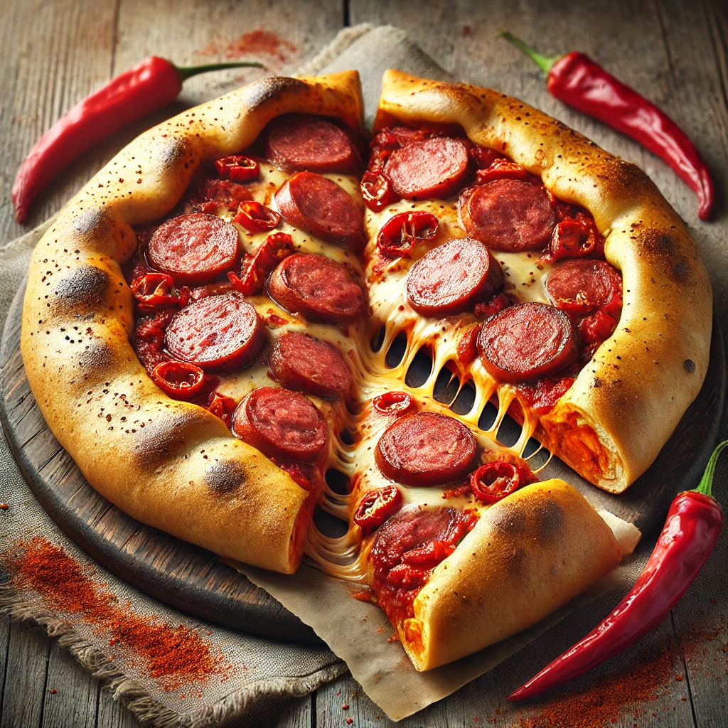Ropogós calzone füstölt kolbásszal, erős paprikával és fűszeres töltelékkel