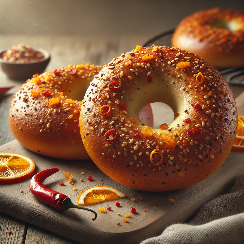 Egyedi bagel csilivel és naranccsal
